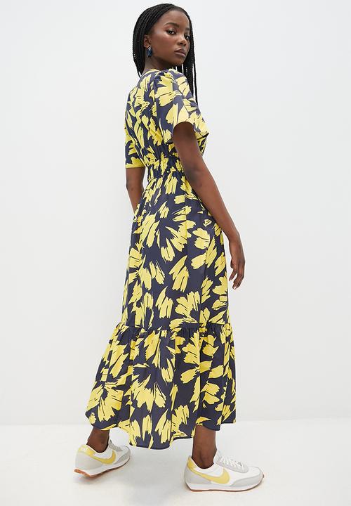 Superbalist - Fit and flare midi - yellow mono leaf