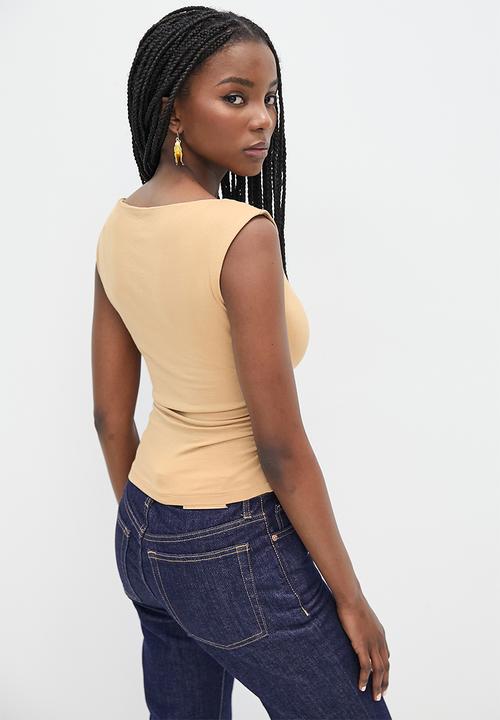 VELVET - Extend sleeve top with ruching detail - neutral