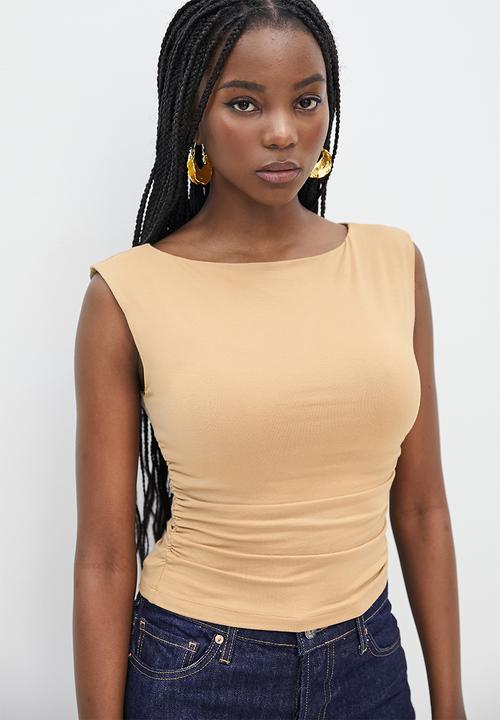 VELVET - Extend sleeve top with ruching detail - neutral