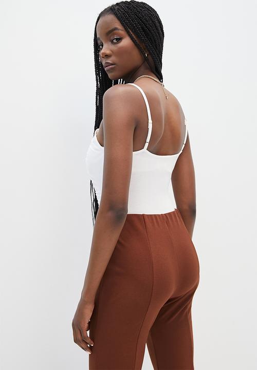 VELVET - Mesh ruching strappy bodysuit - ivory