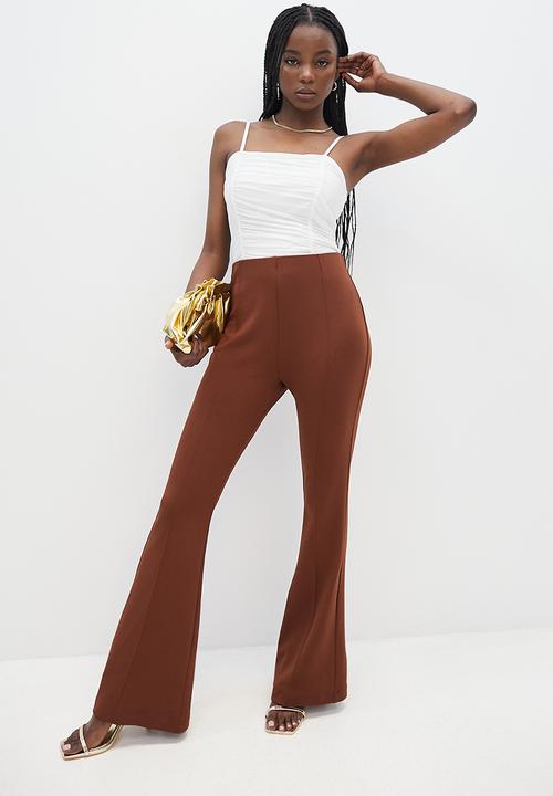 VELVET - Mesh ruching strappy bodysuit - ivory