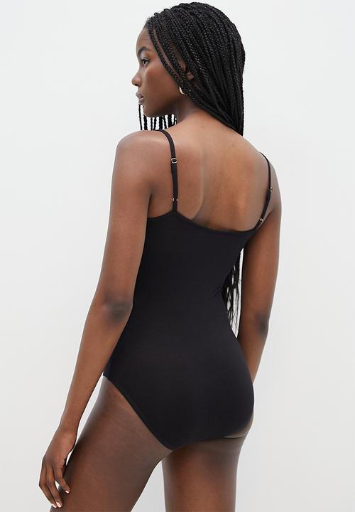 VELVET - Mesh ruching strappy bodysuit - black