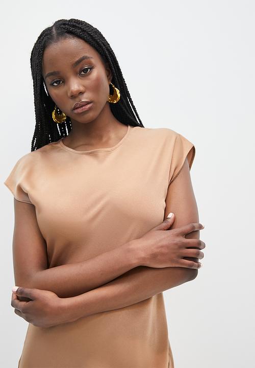 VELVET - Extend sleeve bias cut satin maxi dress - brown