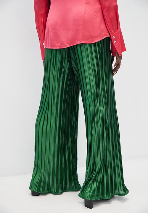VELVET - Satin pleated palazzo pants - green