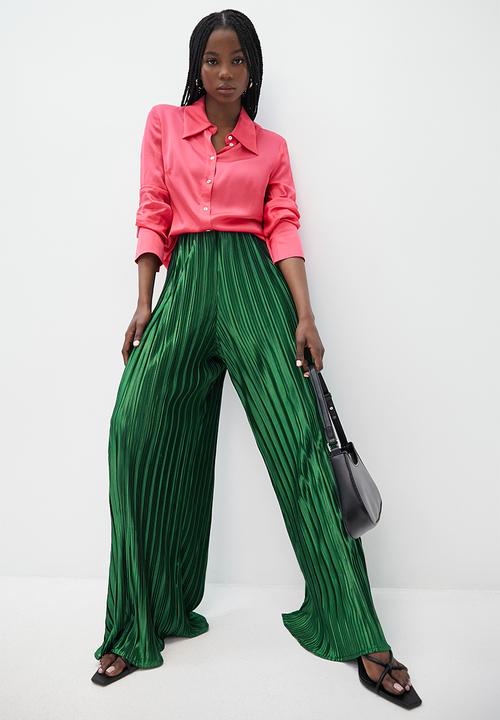 VELVET - Satin pleated palazzo pants - green