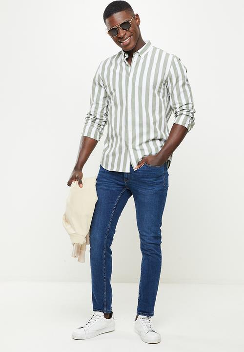 MANGO - Shirt essential - green & white