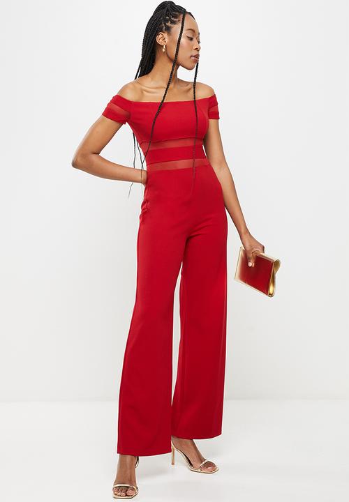 SISSY BOY - Bardot jumpsuit with mesh insets - red
