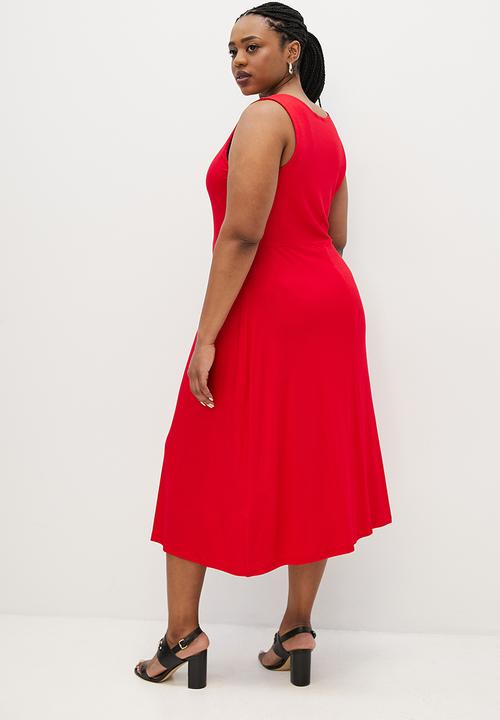 edit Plus - Fit and flare midi tank dress - red