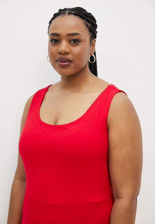 edit Plus - Fit and flare midi tank dress - red