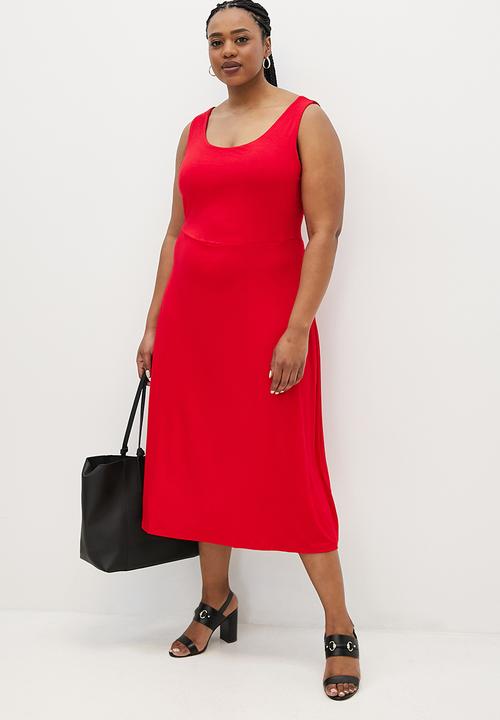 edit Plus - Fit and flare midi tank dress - red
