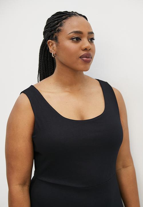 edit Plus - Fit and flare midi tank dress - black