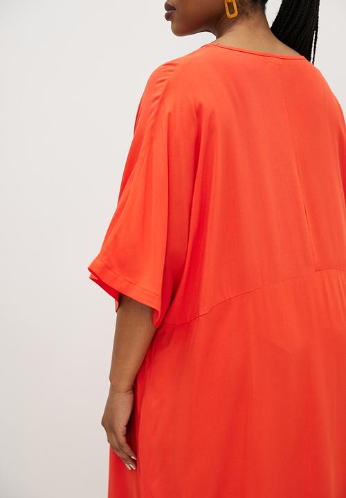 edit Plus - V-neck step hem maxi - tangerine