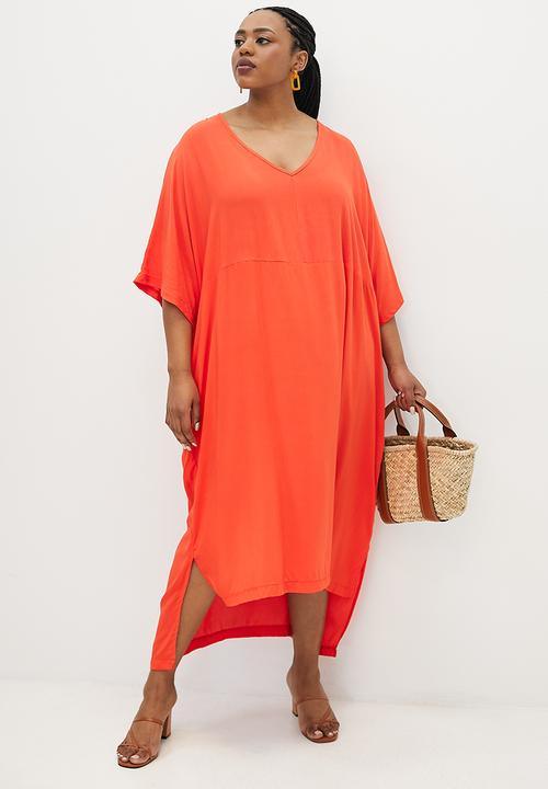 edit Plus - V-neck step hem maxi - tangerine