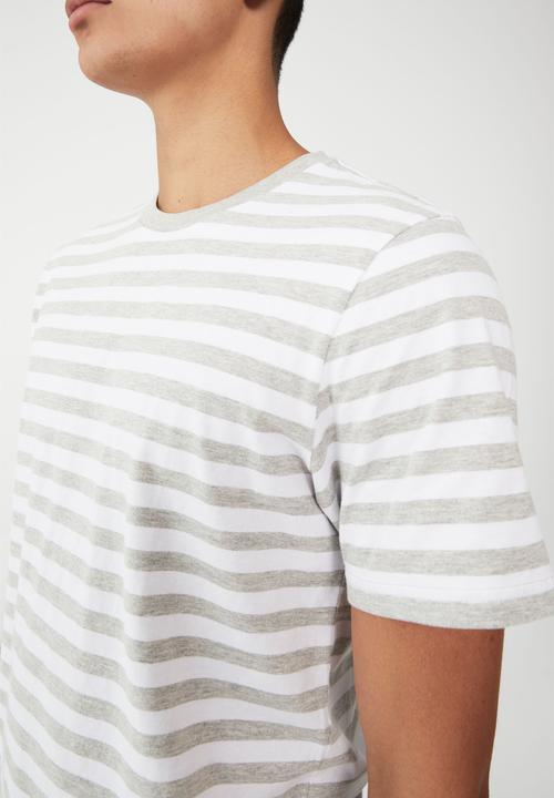 Cotton On - Organic stripe t-shirt - grey marle 50 50 stripe