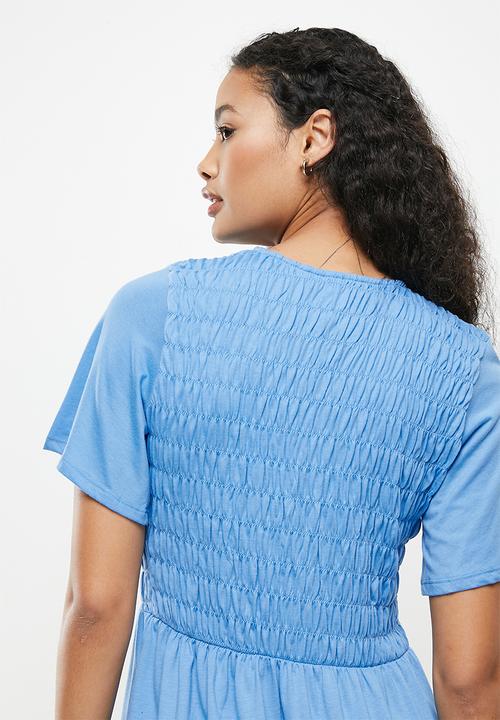 Jacqueline de Yong - Carlie frulla short sleeve smock dress - azure blue