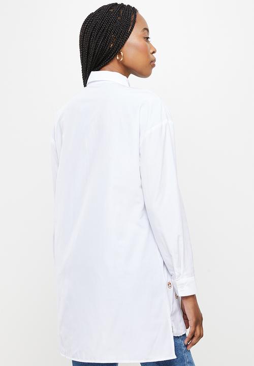 Trendyol - Embroidery detailed long back woven shirt - white