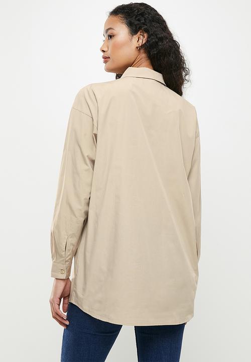 Jacqueline de Yong - Molly solid oversize shirt  - simply taupe