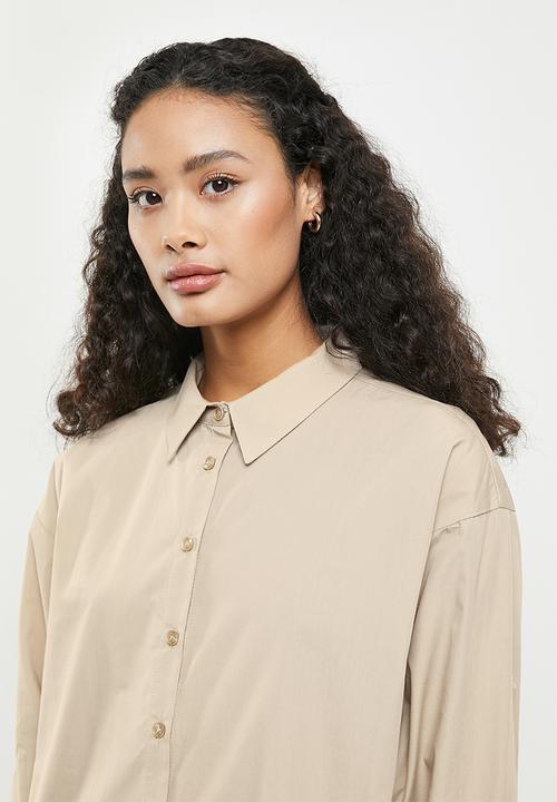 Jacqueline de Yong - Molly solid oversize shirt  - simply taupe