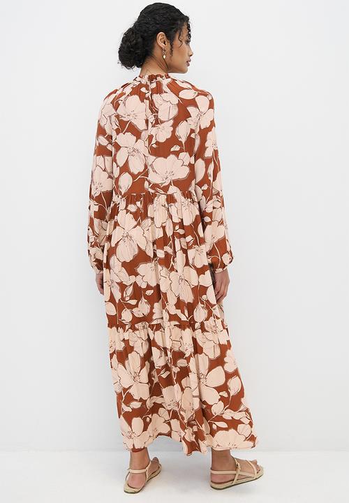 MILLA - Tie detail tiered maxi dress - rust 