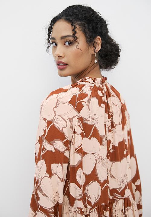 MILLA - Tie detail tiered maxi dress - rust 