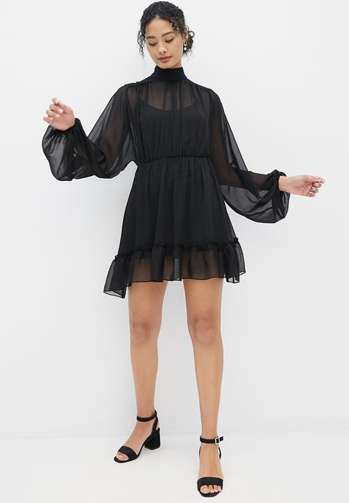 MILLA - Balloon sleeve dress - black