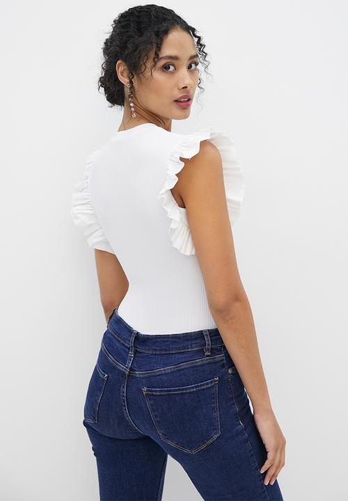 MILLA - Combo ruffle rib bodysuit - ivory