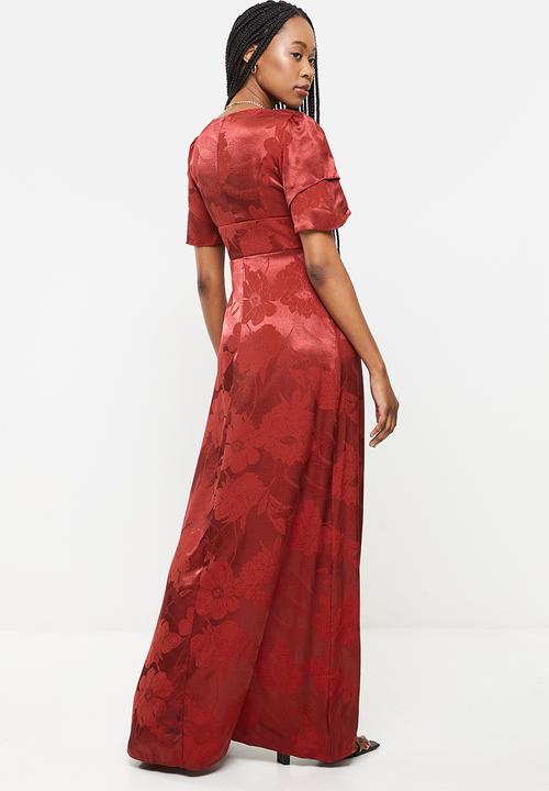 Trendyol - Sleeve detailed satin dress - burgundy