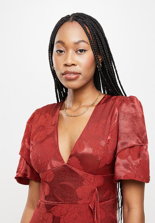 Trendyol - Sleeve detailed satin dress - burgundy