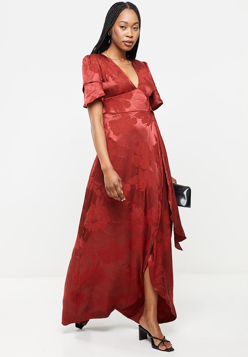 Trendyol - Sleeve detailed satin dress - burgundy
