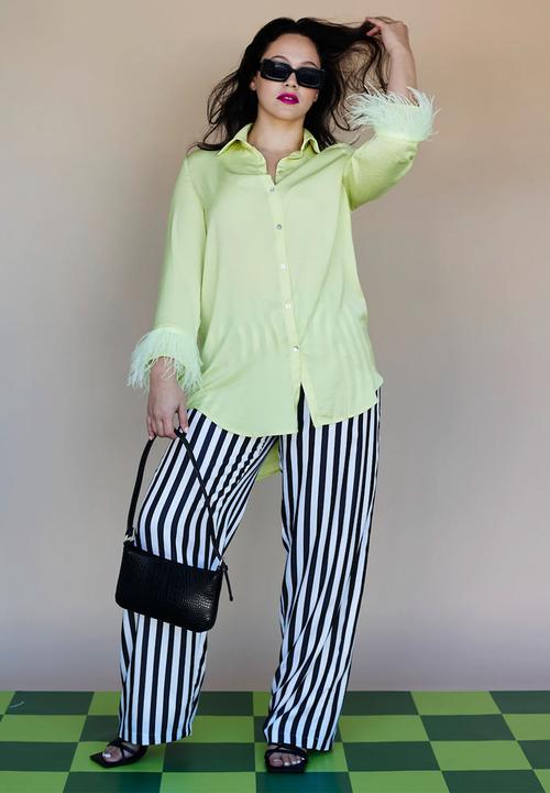 Me&B - Satin shirt with colour feathers - lime