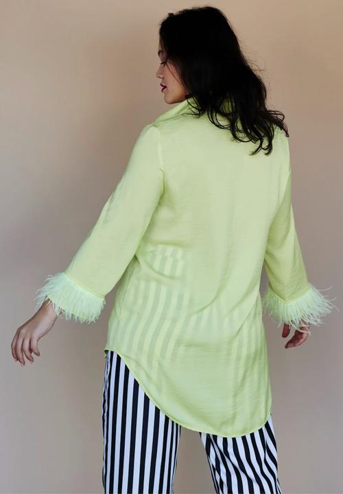 Me&B - Satin shirt with colour feathers - lime