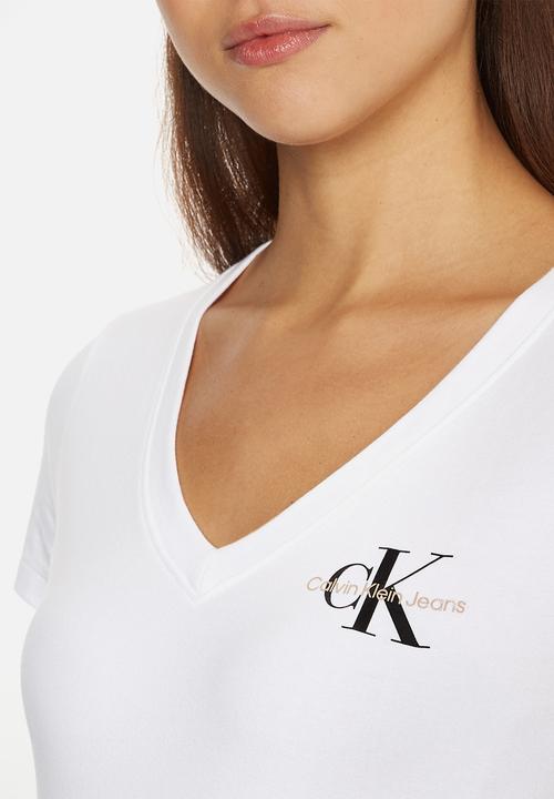 Calvin Klein - Monogram logo v-neck tee - bright white