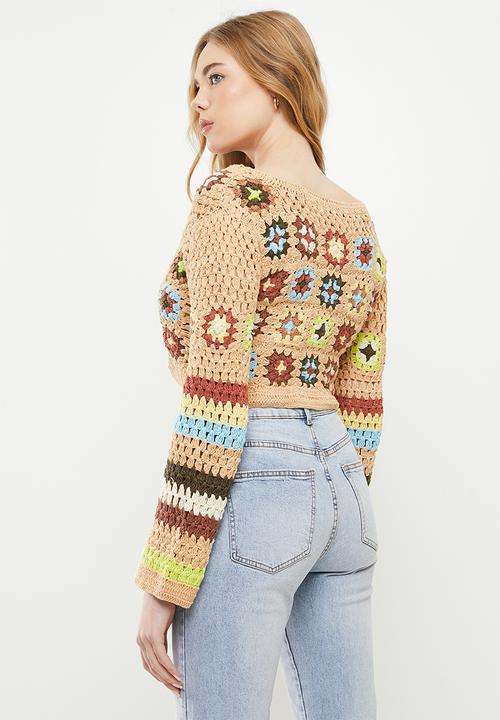 Cotton On - Crochet multi cardi - retro brown 