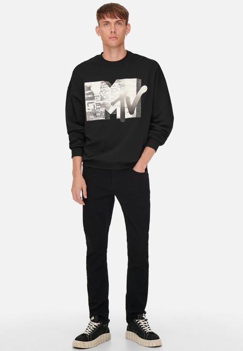 Only & Sons - Onsmtv vintage fit crew neck sweat - black