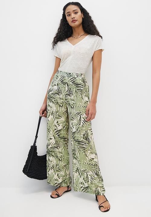 edit - Printed high-waist pallazzo - green