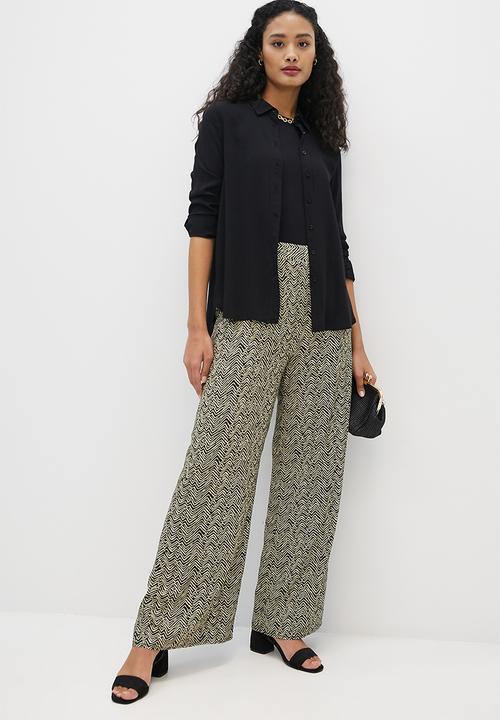 edit - Printed high-waist pallazzo - neutral & black