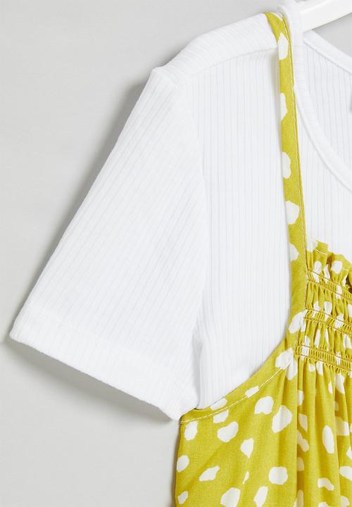 Superbalist - T-shirt pinafore dress - white & yellow