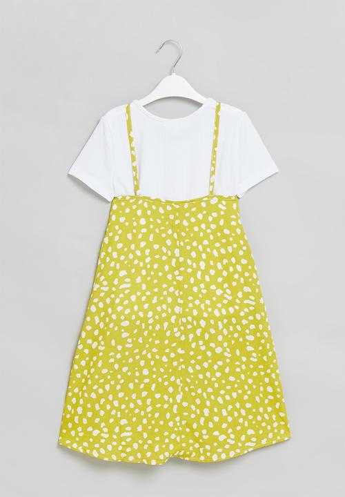 Superbalist - T-shirt pinafore dress - white & yellow