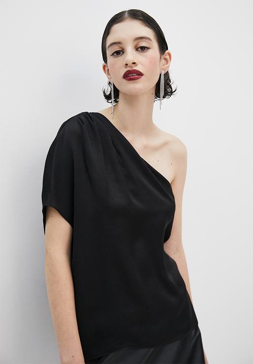 VELVET - Satin off shoulder draped blouse - black