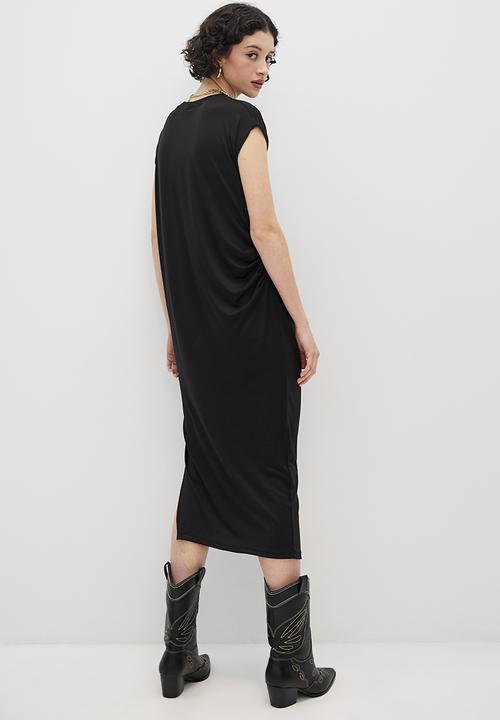 Superbalist - Side ruched column tee dress - black