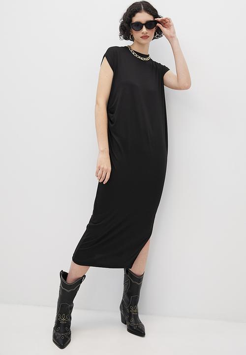 Superbalist - Side ruched column tee dress - black