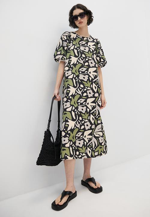 Superbalist - Balloon Sleeve Midi - cutout floral leaves