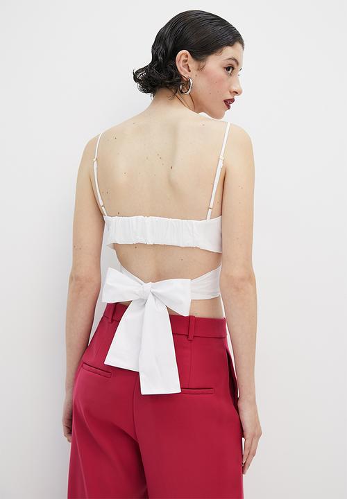 VELVET - Crossover bralette with bow back - white