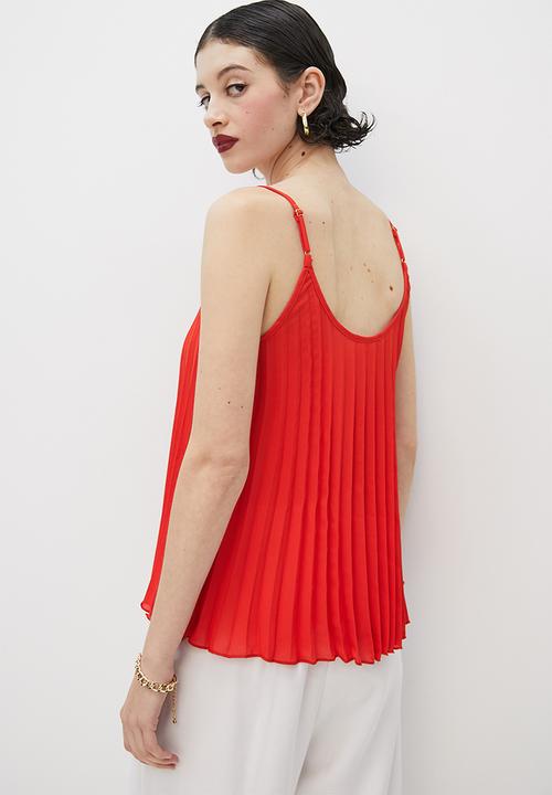 VELVET - Pleated cami blouse - red
