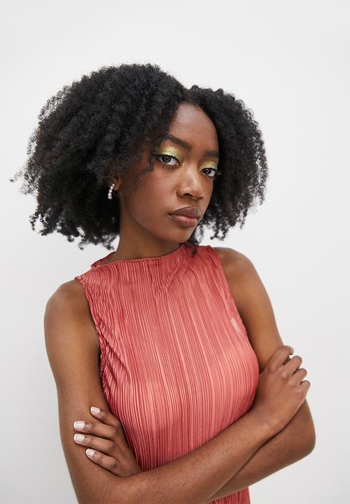 VELVET - Sleeveless funnel neck textured knit column midi dress - rose