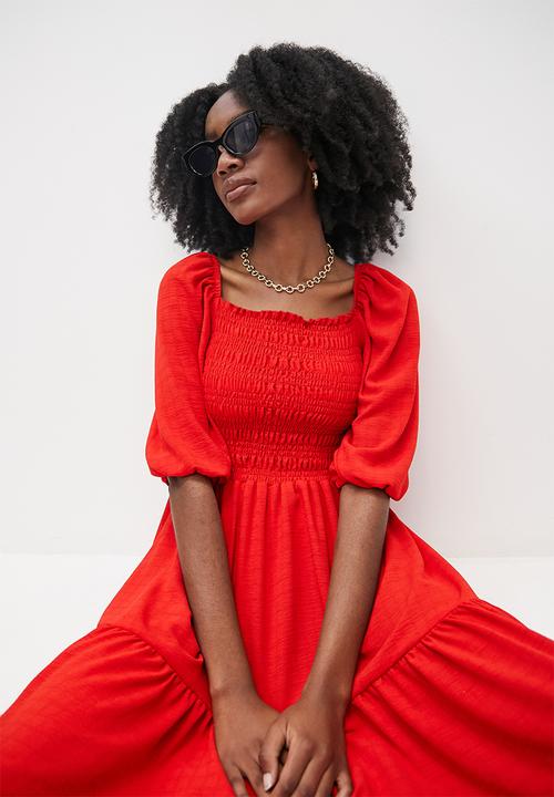 Superbalist - Shirred midi dress - barbados cherry