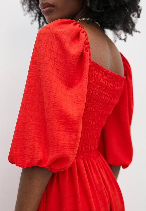 Superbalist - Shirred midi dress - barbados cherry