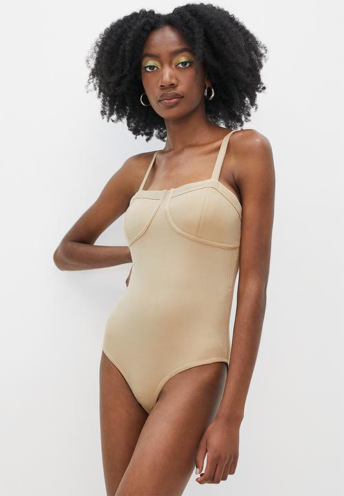 VELVET - Knit corset bodysuit - latte