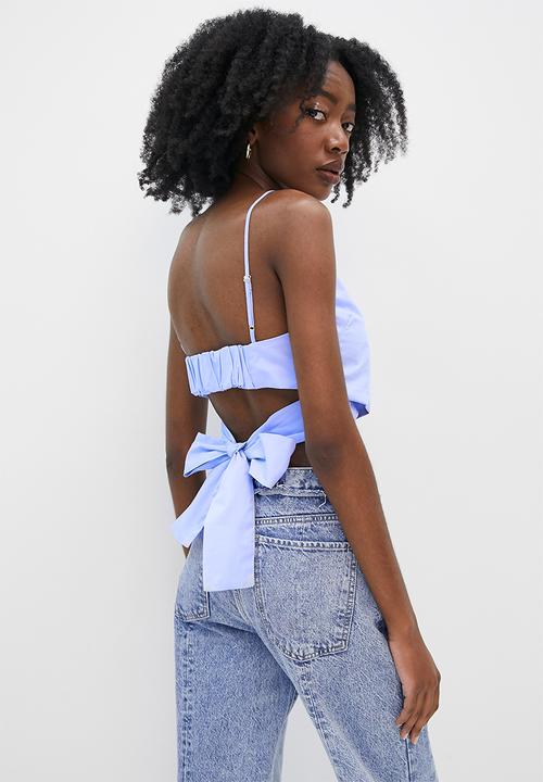VELVET - Crossover bralette with bow back - pale blue