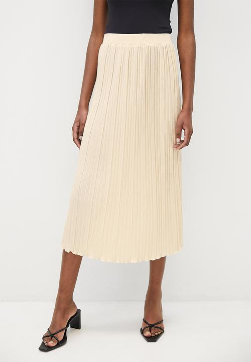 VELVET - Knit pleated midi skirt - stone